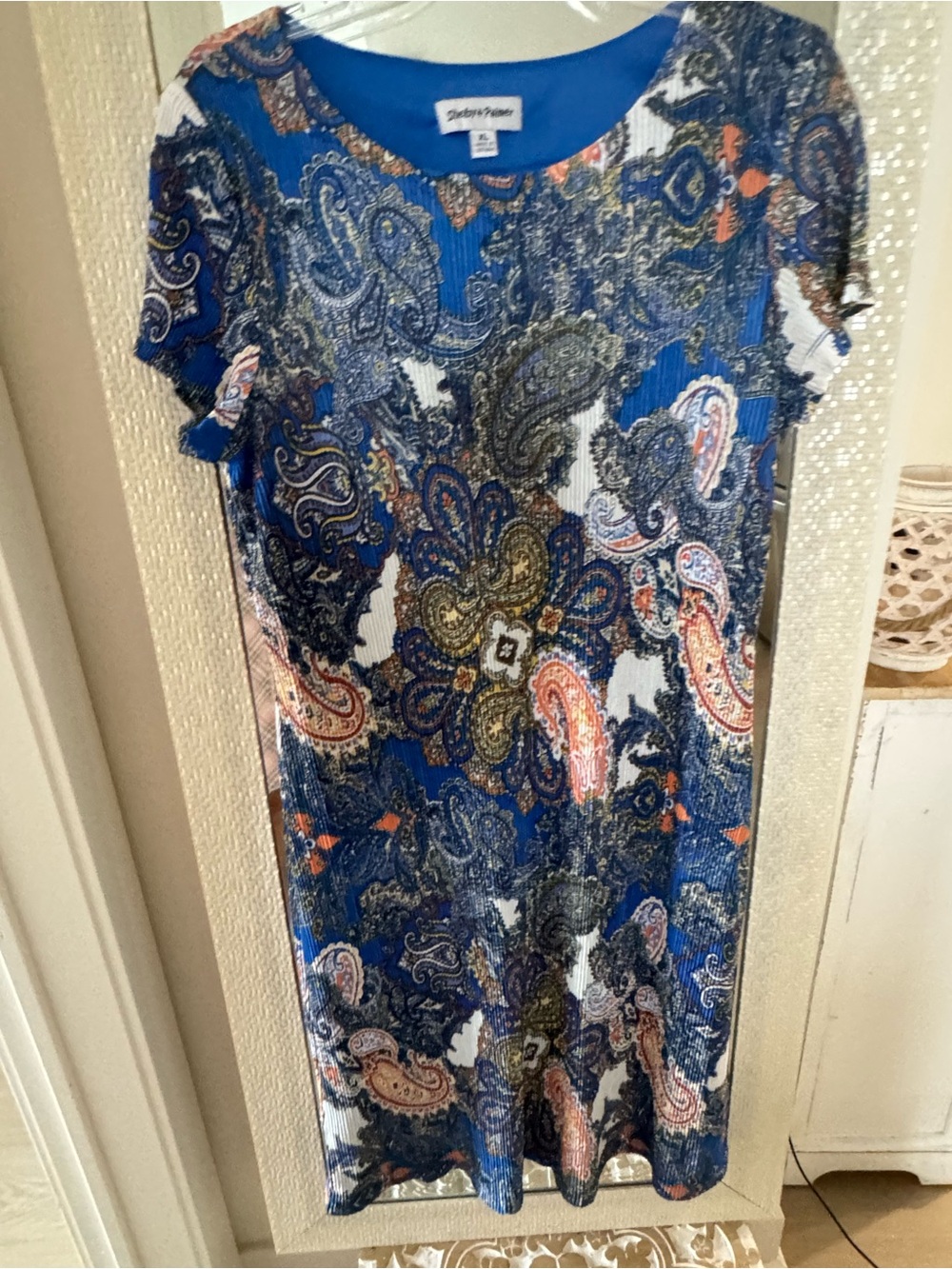 Shelby & Palmer Blue Paisley Midi Dress with Orange Accents